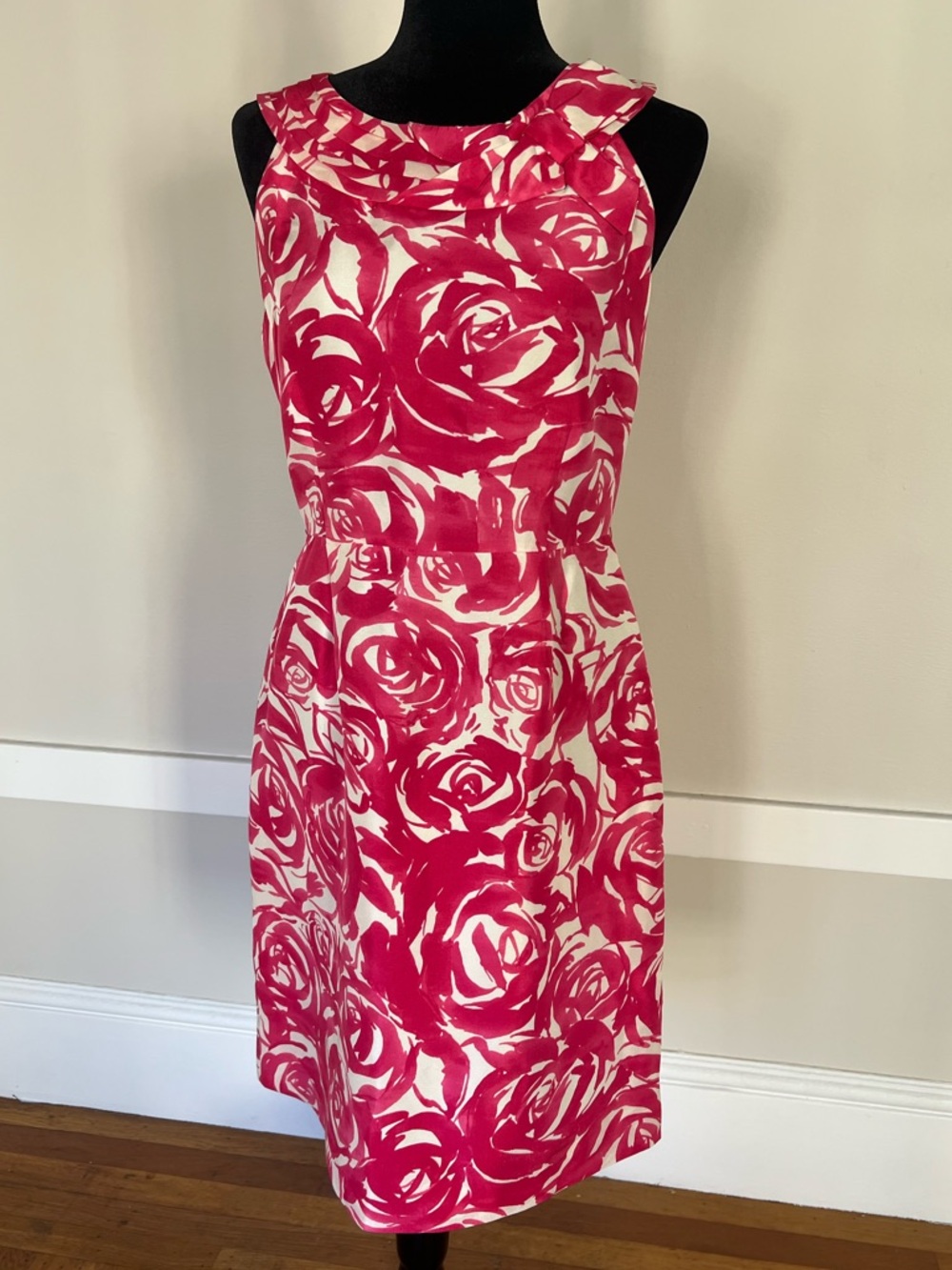 Kate Spade Minnie Rose Fuchsia Pink White Rose Print Halter Midi Dress Size 8